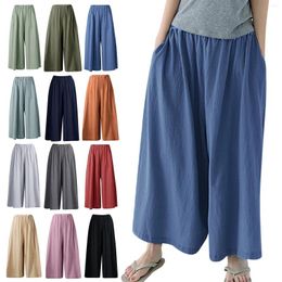 Women's Pants Women Summer High Waisted Cotton Palazzo Wide Leg Long Pant Trousers With Pocket