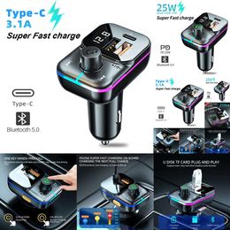 her Auto Electronics Bluetooth 5.0 Car FM Transmitter Handsfree Audio Mp3 Player Adapter 25W PD Fast Charge Type-C Fast Charger FM Modulator