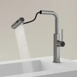Kitchen Faucets Grey Faucet Brass Lead Free Single Lever Digital Display And Cold Pull Out Slid Mixer Sink Tap Bathroom