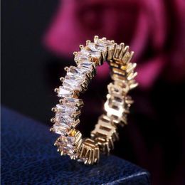 Drop Luxury Jewellery 925 Sterling Silver&Gold Fill Princess Cut White Topaz CZ Diamond Ring Gemstones Women Wedding Band R304H