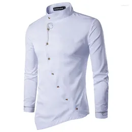 Men's Casual Shirts Fashion Mens Hipster Long Sleeve Embroidery Shirt Personality Oblique Button Irregular Dress Men Tuxedo