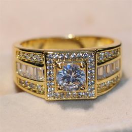 Stunning Original Handmade Luxury Jewellery 10KT Yellow Gold Filled Round White Topaz CZ Diamond Gemstones Men Wedding Band Ring For285M