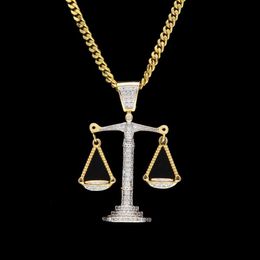 Iced Out Zircon Balance Libra Scale Pendant Silver Gold Copper Material Mens Hip hop Necklace Chain344S