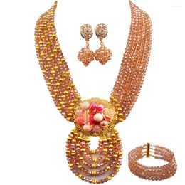 Necklace Earrings Set Bling Peach AB Fashion Jewellery Crystal Beaded African