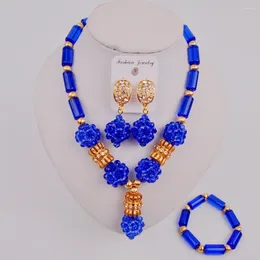 Necklace Earrings Set Fashion Blue Costume African Wedding Beads Nigerian Jewellery ZQ4-1