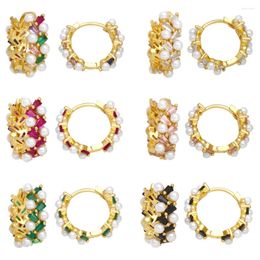 Hoop Earrings FLOLA Dainty White Pearl For Women Copper Gold Plated Huggie CZ Jewellery Gifts Erss83