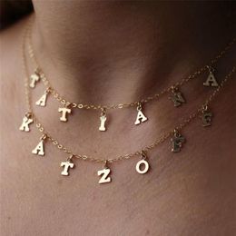 Initial Letter Necklace Name Choker 14K Gold Filled Jewellery Number Pendants Collier Femme Kolye Jewellery Boho Necklace for Women Q0281l