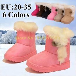 Boots size 21-35 6 Colours Winter Children Thick Warm Shoes Cotton Padded Suede Buckle Girls Boys Snow Boots Kids Shoes 231214