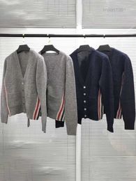 TB Cashmere Wool Knitted 2021 Winter/Spring Sweater Thick 19ss Grey Cardigan Men's and Women's Side Ribbon Couple Coat