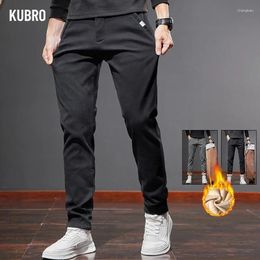 Men's Pants KUBRO Autumn Winter Soft Cotton Fleece Casual Business Slim Fashion Stretch Straight Warm Office Trousers Male