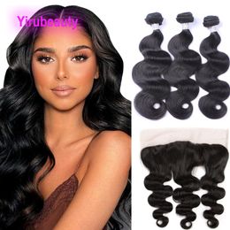 3 Bundles With 13X4 Lace Frontal Brazilian 100% Human Hair Body Wave Peruvian Indian Hair Wefts With Frontal 4 Pcs/lot