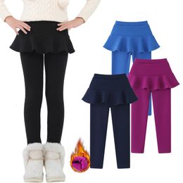 Byxor Sheecute Toddler Girls Warm Fleece Leggings with Kirt Kids Cotton Velvet Thick Kirt Pants WCH1024 231215