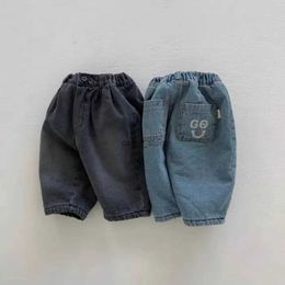 Overalls Autumn Winter Infant Plus Velvet Thicken Coldproof Retro Jeans Boy Baby Solid Fleece Warm Casual Pants Girl Children TrousersL231114