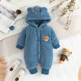 Rompers Newborn Baby Clothes 1 to 18 Months Cartoon Cute Bear Onesies For Baby Girl Boy Long Sleeve Hoodie Warm Winter Infant RomperL231114