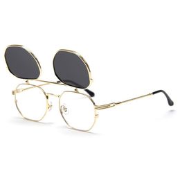 Veshion Metal Gold Flip Up Sunglasses Men Polarized Uv400 Square Optical Glasses Frame Women High Quality Summer Style 2021235E