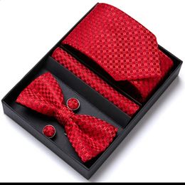 Neck Ties Mens Necktie In Gift Box Bowtie And Pocket Square Cufflinks Set For Men Wedding Business Formal Suit Custom Tie Gravata 231214