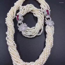 Chains 10rows Freshwater Pearl Near Round Necklace Bracelet 4-5mm Nature Beads Wholesale 19inch Leopard Clasp