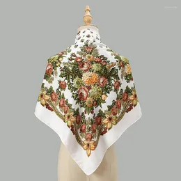 Scarves 90 90cm Women Square National Scarf Russian Retro Floral Print Head Bandana Foulard Femme Muslim Headwrap Babushka