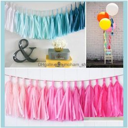 Decorative Flowers Wreaths 25Cm 10 Inch Tassels Tissue Paper Flowers Garland Banner Bunting Flag Party Deco2395