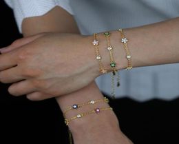 High Quality Cz Station Link Chain Flower Charm bracelet 154cm Extend Chain Cute Lovely Women Girl Fashion Bracelets whole4156576