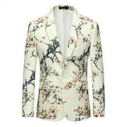 Men's Suits Blazers British Style Men Fashion White Casual Floral Print Formal Blazer Casual Suits Jacket Slim Fit Tuxedo Coat for Men 5XL 6XL 231214