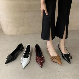 Dress Shoes Fashion Pointed Toe Low Heel Pumps Women Brand Belt Buckle Shallow Slip On Ballet Elegant For Party