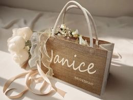 Shopping Bags Bachelorette Party Gift Bag Custom Jute Tote for Girls Bridesmaids Beach Burlap Wedding Bride 231215