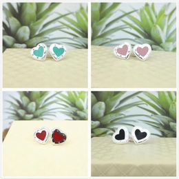 Stud Mrs Sterling Silver European And American Classic Heart-shaped Rivets Black Pink Blue Enamel Earrings Women Adorn Article2374