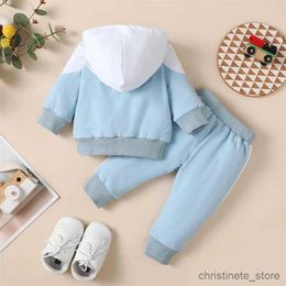 Clothing Sets 2 Pieces Baby Boy Clothes Contrast Color Long Sleeve Hooded Tops with Zipper+ Long Pants Fall Tracksuit for 0-18 Months R231215