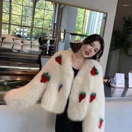 Women's Fur Temperament Strawberry Cherry Lovely Sweetheart 2023 Winter Hair Weaving Coat For Women And Flimsy Youth Versatile