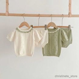 Clothing Sets 2023 Summer Baby Clothing Set Hollowed Out Knit Patchwork T-shirt with Elastic Waist and Shorts 2 Pcs Girls Suit Outfit R231215