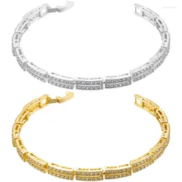 Link Bracelets ZHUKOU Gold Colour Silver Women Double Lines Cubic Zirconia Cuffs Jewellery Wholesale VL376