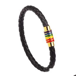 Charm Bracelets Designer Bracelet Genuine Leather Rainbow Wrap Stainless Steel Magnetic Clasp For Men And Women Drop Delivery Jewelry Dhjxd