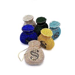 EST Luxury women evening party designer funny rich dollar hollow out crystal clutches purses pouch money bag 2109072813