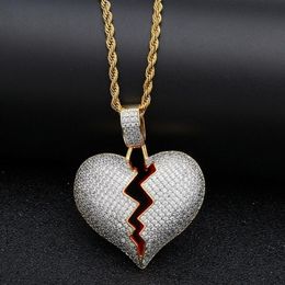 Solid Broken Heart Pendant Necklace For Mens Womens Fashion Personality Hip Hop Necklaces Couple Jewelry265b