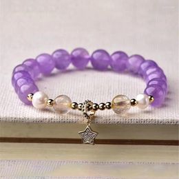 Strand Wholesale Lavender Purple Natural Crystal Bracelet 8mm Round Beads With Star Charm Bracelets For Women Fashion Jewellery
