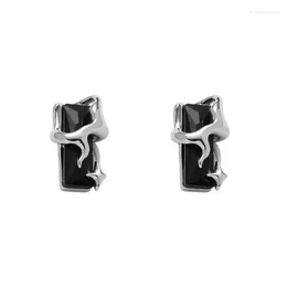 Stud Earrings Black Awn For Women Classic Silver Colour Trendy Spinel Engagement Fashion Jewellery