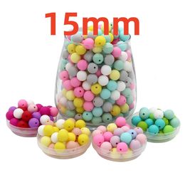 Teethers Toys 100pcs 15mm Baby Round Silicone Beads Food Grade DIY Teethers Toys Nipple Holder Pacifier Chain BPA Free Silicone Teething Beads 231215