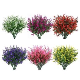 6 Pieces Artificial Lavender Flowers Plants Lifelike Plant Fake Shrubs Greenery Bushes Plastic Bouquet Garden Courtyard Decor199k