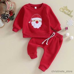 Clothing Sets Cute Baby Girls Boys Christmas Clothes Embroidery Santa Long Sleeve Sweatshirts Tops Long Pants 2Pcs Set Kids Children Clothing R231215