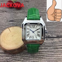 High quality women square quartz watch 32mm Diamonds bezel Sapphire Ladies Set Auger watches pink blue green leather Sapphire wate1748