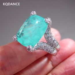 Wedding Rings KQDANCE Cushion Cut Created Paraiba Tourmaline Emerald Gemstone Diamond Rings With Big Yellow Green Blue Stone Jewellery Women 231214