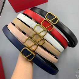 Womens Leather Belt Classic Solid Colour Letter V Gold Smooth Buckle Womans Brand Decorative Belt 6 Colours Width 2 3CM With Gift Bo311Y