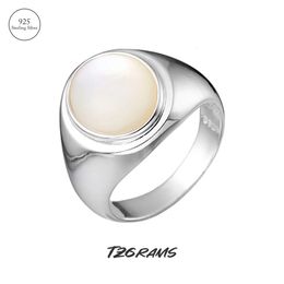 Wedding Rings TZgrams Sterling Silver Oval White Shell Statement Rings For Woman Plain Smooth Jewellery Wedding Engagement Ring 231214