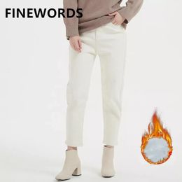 Womens Jeans FIORDS winter thick cashmere warm harem mom jeans womens retro casual boyfriend street clothing Korean beige 231215