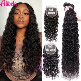 Synthetic Wigs Alibele 5x5 HD Lace Closed Strap Malaysia Water Wave Long Human Hair 4x4 231215