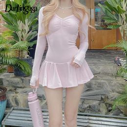 Urban Sexy Dresses Darlingaga sweet Pink Fold Autumn Dres Korean Fashion Coquette Clothes A Line Mini Cute Harajuku Solid Preppy 231215