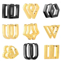 Hoop Earrings Korean Stainless Steel Geometric Trendy For Men And Women Simple Gold Color Jewelry Accessories