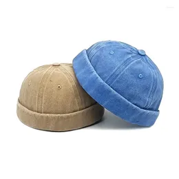 Berets Four Seasons Cotton Solid Docker Cap Brimless Hat Beanie Landlord Sailor Men And Women 116