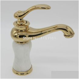 Bathroom Sink Faucets Classic Gold Handle White Marble Body Single Hole Gold-Plated Basin Faucet 8703 Drop Delivery Home Gar Homefavor Dhnjk